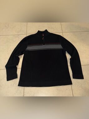 REUNION Men's Black Striped 1/4 Zip Pullover Sweater - Size XL